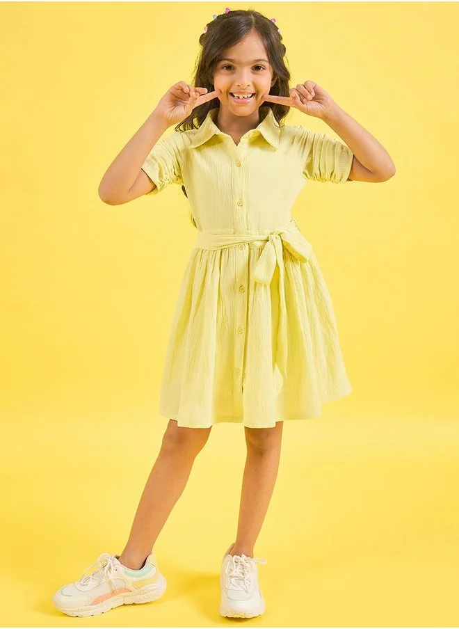 ستايلو بج Solid Collared Shirt Dress with Tie Belt by Styli