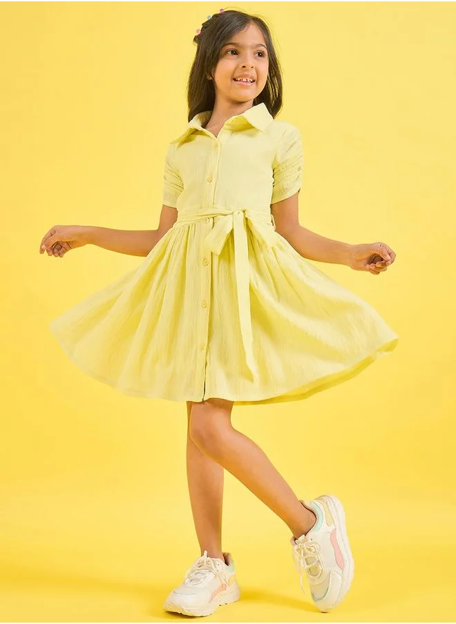 ستايلو بج Solid Collared Shirt Dress with Tie Belt by Styli