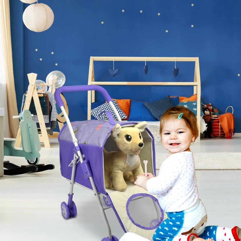 Anivia Pet Stroller and Accessories for Kids Ages 3 to 7 Year Olds, Dog Toy for Toddlers, 2 Pieces Play Dog Set, Puppy Party Playset with 1 Pet Puppy Included Purple - Image 2