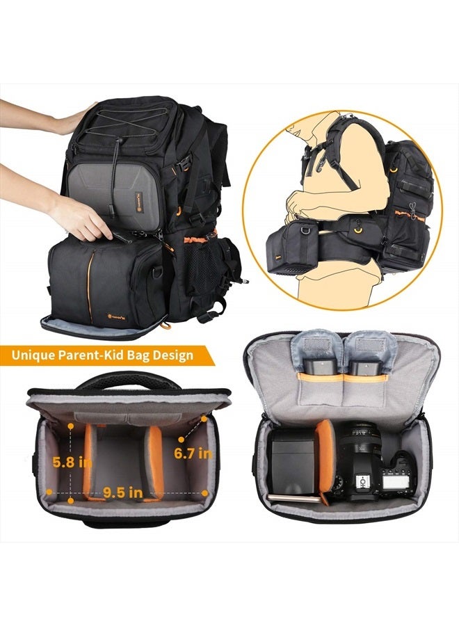 TARION Pro 2 Bags in 1 Camera Backpack Large with 15.6" Laptop Compartment Waterproof Rain Cover Extra Large Travel Hiking Camera Backpack DSLR Bag - Image 4