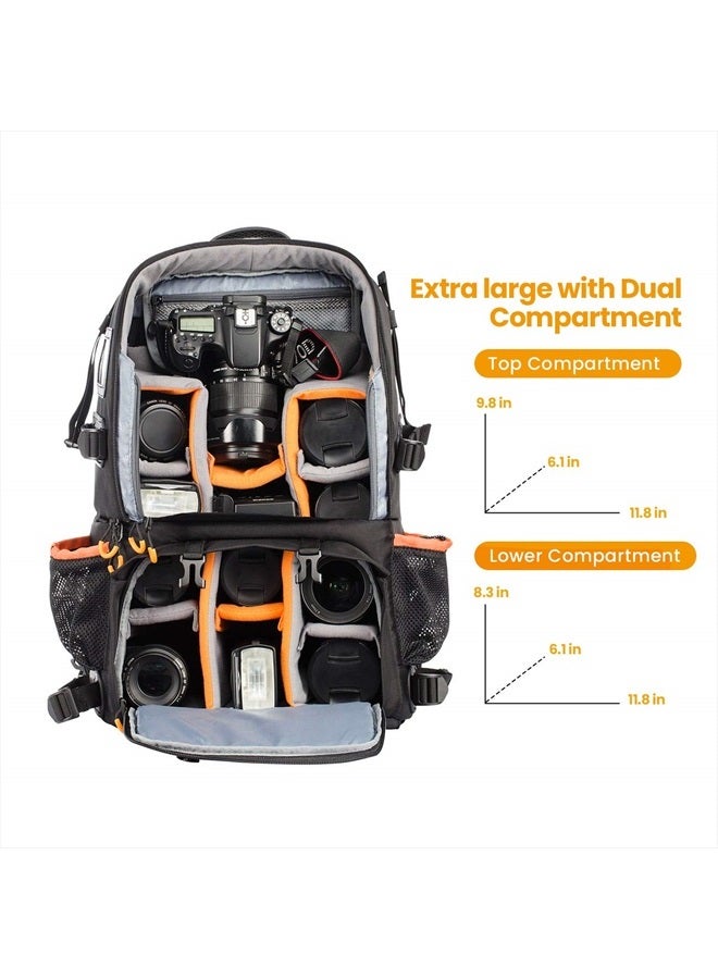 TARION Pro 2 Bags in 1 Camera Backpack Large with 15.6" Laptop Compartment Waterproof Rain Cover Extra Large Travel Hiking Camera Backpack DSLR Bag - Image 2