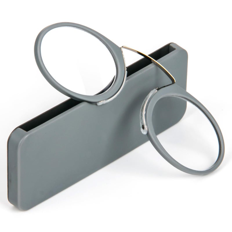 REAVEE Ultra Thin Armless Reading Glasses for Men Women No Temple Pinch Nose Clip on Readers Small Pocket with Mini Portable Case Grey 15