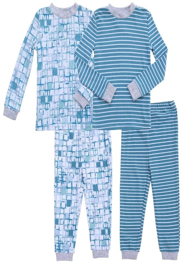 Asher and Olivia Twin Outfits for Boy and Girl 4 Pc Cotton Pajamas Pjs Gifts Set Rose & Blue 12-18 Months - Image 3