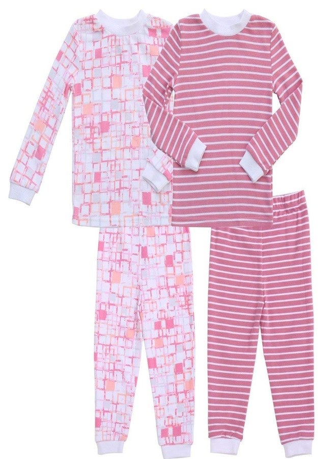 Asher and Olivia Twin Outfits for Boy and Girl 4 Pc Cotton Pajamas Pjs Gifts Set Rose & Blue 12-18 Months - Image 2