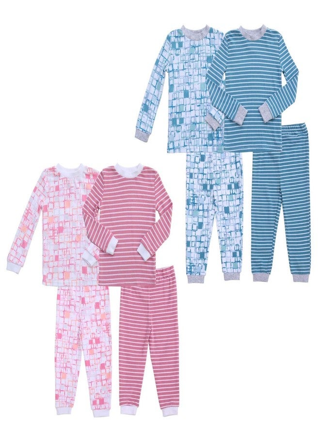 Asher and Olivia Twin Outfits for Boy and Girl 4 Pc Cotton Pajamas Pjs Gifts Set Rose & Blue 12-18 Months - Image 1