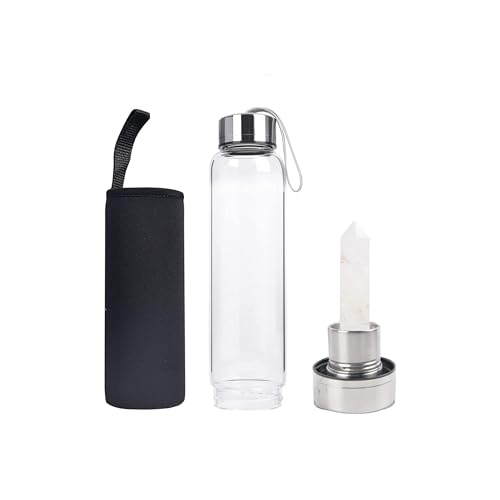Queemie Clear Quartz Crystal Water Bottle, Stainless Steel Glass White Gemstone Obelisk Wand Energy Cup Sports Cup, Natural Wellness Healing 550ml - Image 3