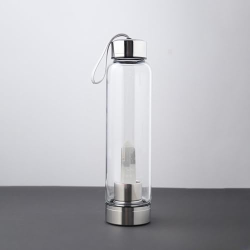 Queemie Clear Quartz Crystal Water Bottle, Stainless Steel Glass White Gemstone Obelisk Wand Energy Cup Sports Cup, Natural Wellness Healing 550ml - Image 5