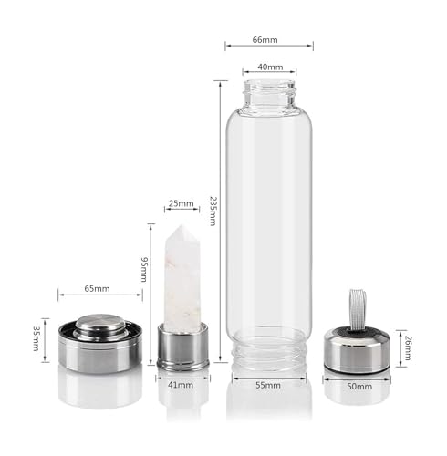 Queemie Clear Quartz Crystal Water Bottle, Stainless Steel Glass White Gemstone Obelisk Wand Energy Cup Sports Cup, Natural Wellness Healing 550ml - Image 2