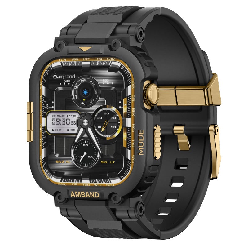 amBand for Apple Watch Series 11/10 42mm Bands Case for Men, M1 Sport Rugged Heavy Duty Bumper Protector Tactical Strap Military Protective Cover for iWatch Workout Accessory 42 mm - Black Gold - Image 1
