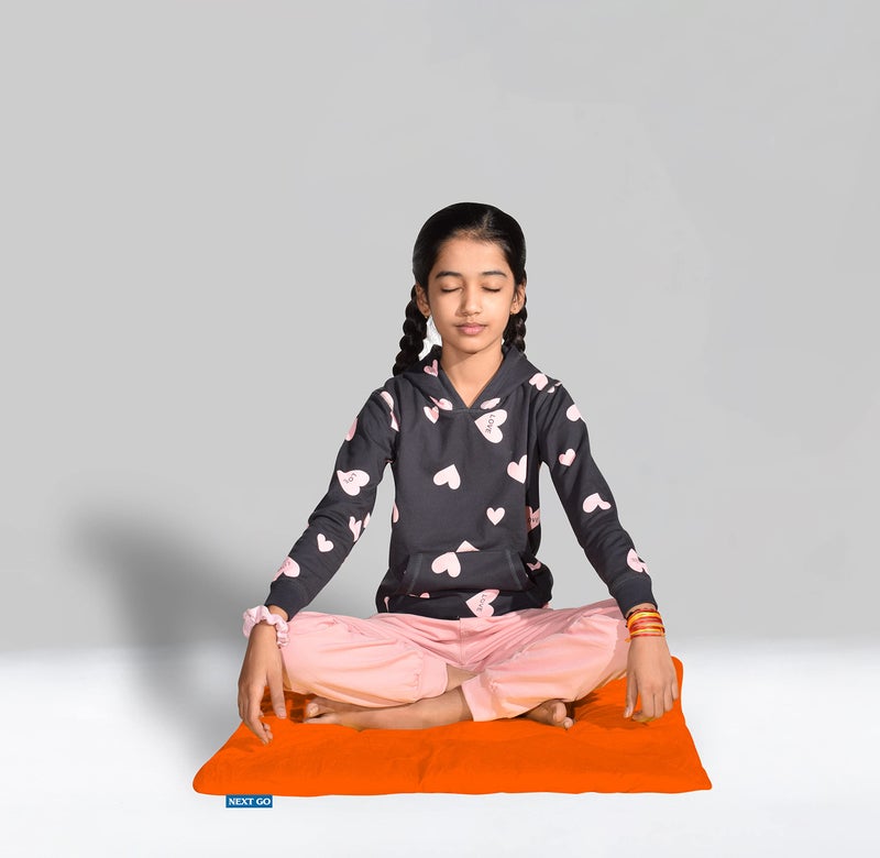 NEXTGO Floor Mat Puja Aasan 2Feet x 2Feet | Velvet Makhmal Fabric Microfiber Filling Floor Aasan for Dinner, Puja, Meditation, Garden, Yoga Mat for Home Office Ghar | Pack of 2 Bhagava Orange - Image 5