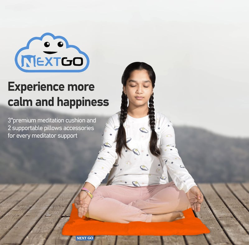 NEXTGO Floor Mat Puja Aasan 2Feet x 2Feet | Velvet Makhmal Fabric Microfiber Filling Floor Aasan for Dinner, Puja, Meditation, Garden, Yoga Mat for Home Office Ghar | Pack of 2 Bhagava Orange - Image 4