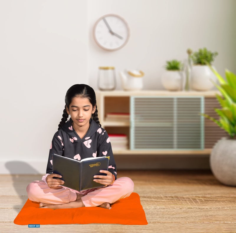 NEXTGO Floor Mat Puja Aasan 2Feet x 2Feet | Velvet Makhmal Fabric Microfiber Filling Floor Aasan for Dinner, Puja, Meditation, Garden, Yoga Mat for Home Office Ghar | Pack of 2 Bhagava Orange - Image 3