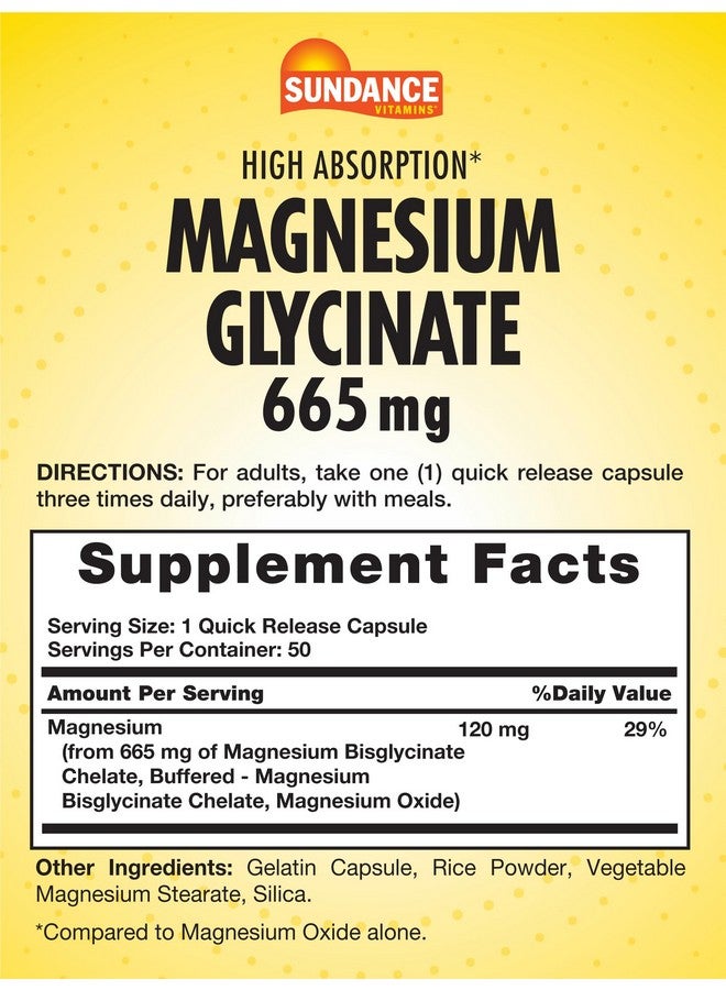 صن دانس كبسولات Sundance Magnesium Glycinate | 665 مجم | 50 حبة سريعة الإطلاق | مكمل غذائي خالٍ من الكائنات المعدلة وراثيًا والغلوتين - Image 2
