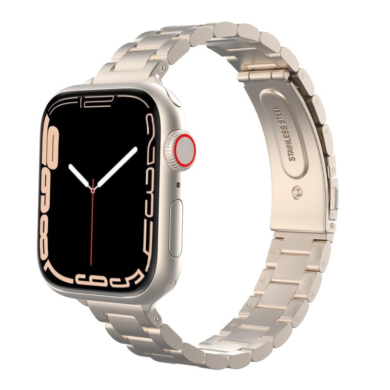 MoKo Slim Metal Band Compatible with Apple Watch Series 11/10 42mm, 9/8/7 41mm, SE3/SE2/SE/6/5/4 40mm, 3/2/1 38mm, Stainless Steel Thin Band Replacement Strap iWatch Wristband for Women, Starlight - Image 1