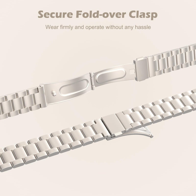 MoKo Slim Metal Band Compatible with Apple Watch Series 11/10 42mm, 9/8/7 41mm, SE3/SE2/SE/6/5/4 40mm, 3/2/1 38mm, Stainless Steel Thin Band Replacement Strap iWatch Wristband for Women, Starlight - Image 4