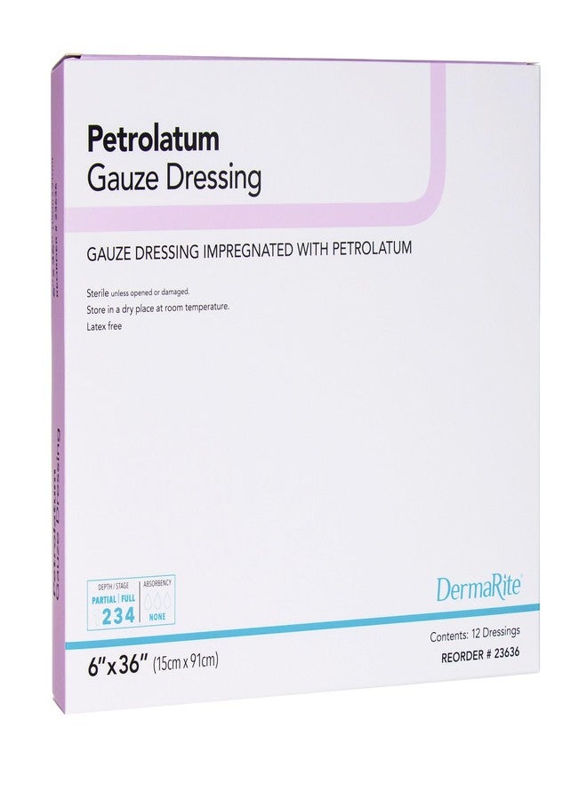 DermaRite's Petrolatum Impregnated Gauze Dressing, Sterile - Promotes Wound Healing, Easy to Remove - 6 in. x 36 in., 1 Count, 12 Packs, 12 Total