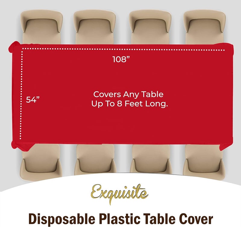 Exquisite Party Solids 12-Pack Premium Plastic Tablecloth 54in. x 108in. Rectangle Table Cover - Red - Image 4