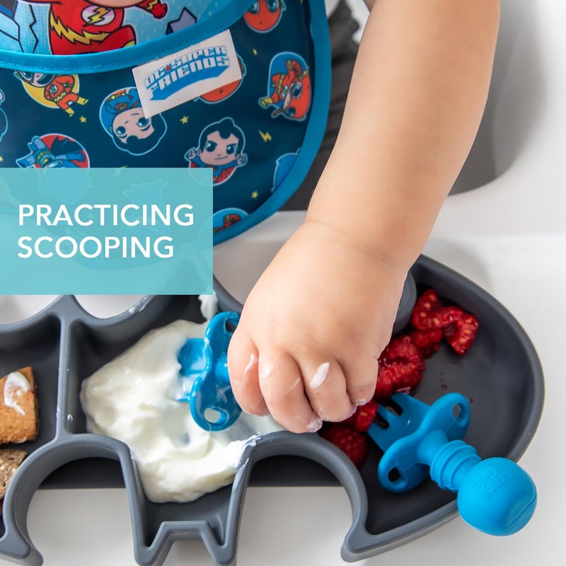 Bumkins Baby Utensils Set, Chewtensils Silicone Spoons for Dipping, Self-Feeding, Baby Led Weaning, Trainer Learning, First Stage Eating, Soft Practice Fork and Spoon, Babies 6 Months, Dark Blue - Image 4