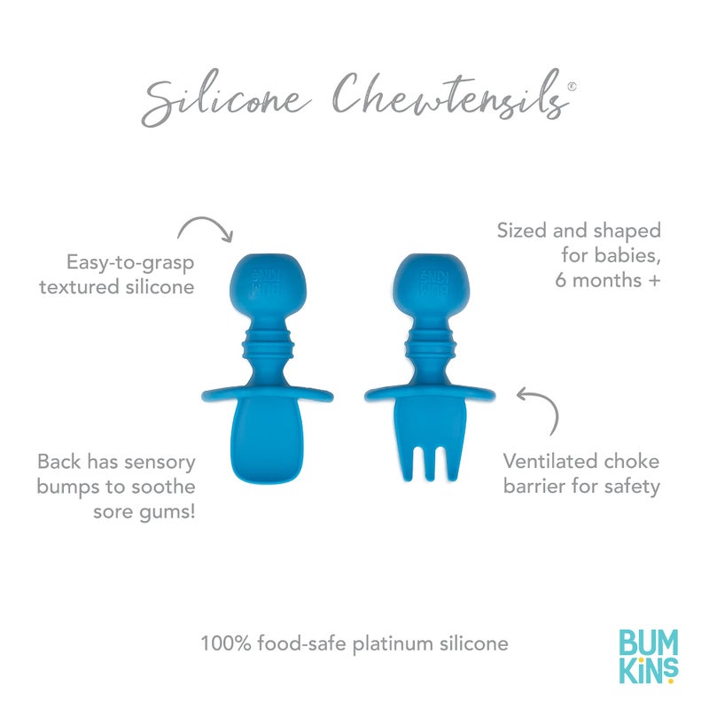 Bumkins Baby Utensils Set, Chewtensils Silicone Spoons for Dipping, Self-Feeding, Baby Led Weaning, Trainer Learning, First Stage Eating, Soft Practice Fork and Spoon, Babies 6 Months, Dark Blue - Image 5