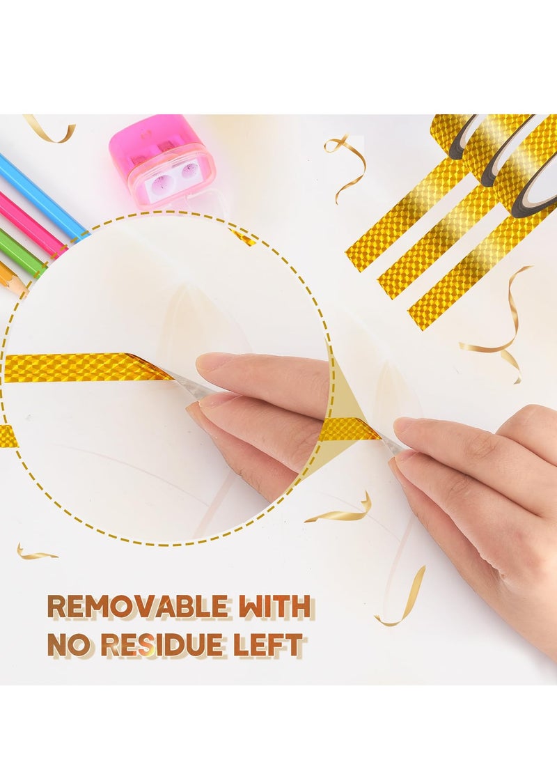 Metallic Gold Washi Tape Set, 6 Rolls Self Adhesive Craft Tape for Wall Decor, Gift Wrapping and Creative Projects, 1cm Wide, 300m Length - Image 4