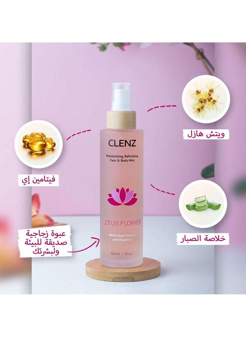 CLENZ - Mmloisturizing Refreshing Face, Body And Hair Mist With Witch Hazel Extract And Vitamin E, Lotus Flower - 150ml - Image 1
