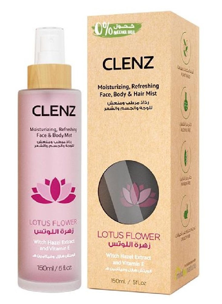 CLENZ - Mmloisturizing Refreshing Face, Body And Hair Mist With Witch Hazel Extract And Vitamin E, Lotus Flower - 150ml - Image 1