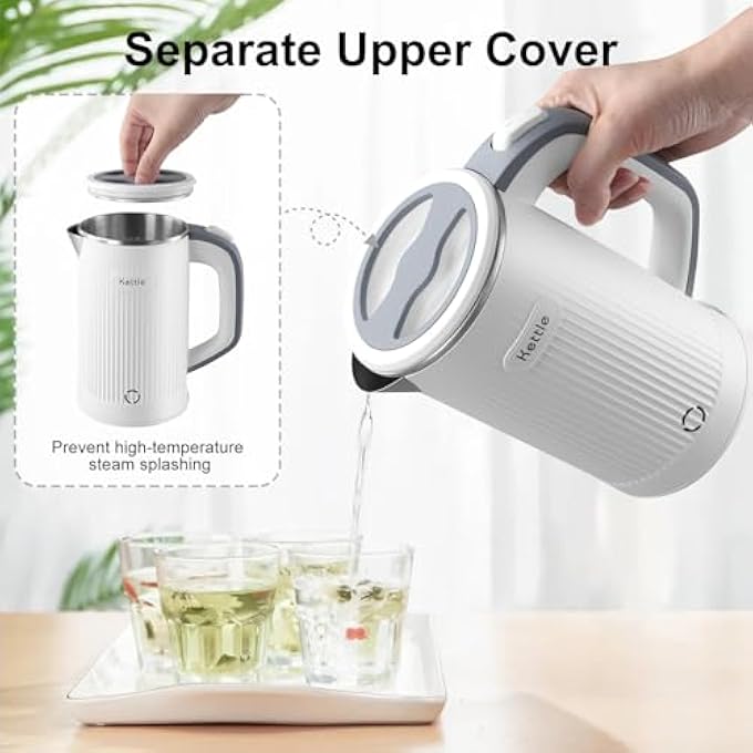 GraGra Small Electric Kettle 304 Stainless Steel 08L Low Wattage Electric Travel Kettle Portable Mini Electric Coffee Kettle Compact Electric Travel Kettle For Travel Home Office White - Image 4
