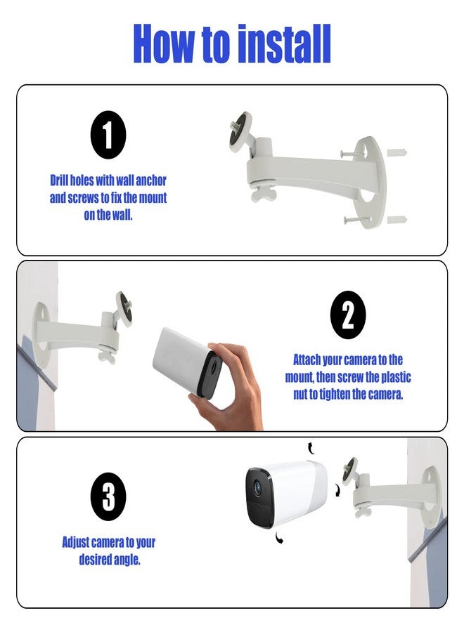 Buwesru 3Pack Extremely Long 6 inches Camera Mount Compatible with eufyCam 2C/2C Pro, 3C/S300, 3/S330, Also for SoloCam S220/C210, Adjustable Wall Mount Brackets Indoor/Outdoor - White - Image 5