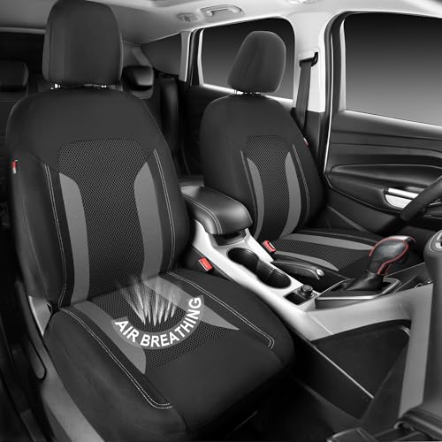 CAR PASS 3D Air Mesh Car Seat Covers Front Seats Low Back Bucket Breathable Sporty Mesh in Summer Airbag Compatible Universal Fit 95 Automotive SUVTruckSedan Interior Protector Black Gray 2PCS - Image 3