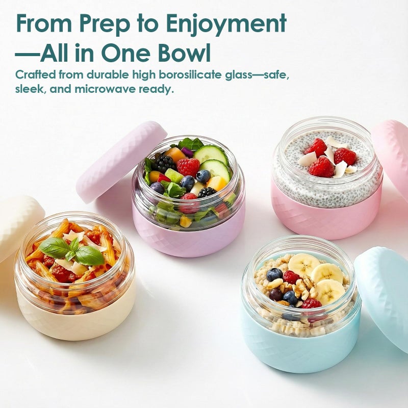 Cafezi 16 oz Glass Lunch Bowl Container with Lid | Leak & Spill Proof, BPA-Free, Microwave & Dishwasher Safe, Airtight Meal Prep & Food Storage Jar for Lunch, Salad, Soup, Overnight Oats, Stew, Yogurt - Image 2