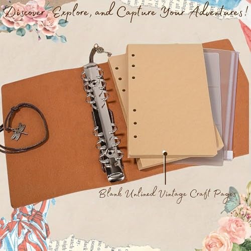 Invite Enterprise Invite Vintage Refillable Journal, Premium Leather Traveler Notebook Sketchbooks Classic Diary Planner with Blank Pages and Zipper Pocket (Leather Journal-Pink Flowers) - Image 5