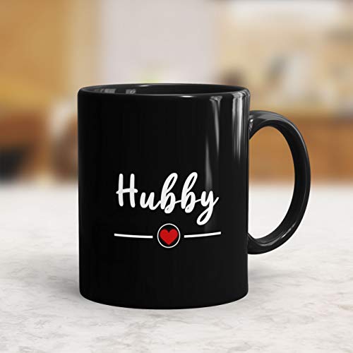 Gift Arcadia Set of 2 Ceramic Coffee Mug for Husband & Wife Series| Shiny Black Tea Cup Set with Handle for Hubby & Wifey & Couples| Microwave & Dishwasher 325ml Capacity Milk Cups.Black (A312) - Image 2
