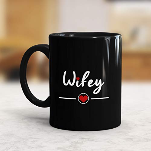 Gift Arcadia Set of 2 Ceramic Coffee Mug for Husband & Wife Series| Shiny Black Tea Cup Set with Handle for Hubby & Wifey & Couples| Microwave & Dishwasher 325ml Capacity Milk Cups.Black (A312) - Image 3