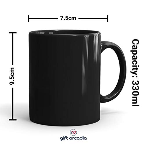 Gift Arcadia Set of 2 Ceramic Coffee Mug for Husband & Wife Series| Shiny Black Tea Cup Set with Handle for Hubby & Wifey & Couples| Microwave & Dishwasher 325ml Capacity Milk Cups.Black (A312) - Image 4
