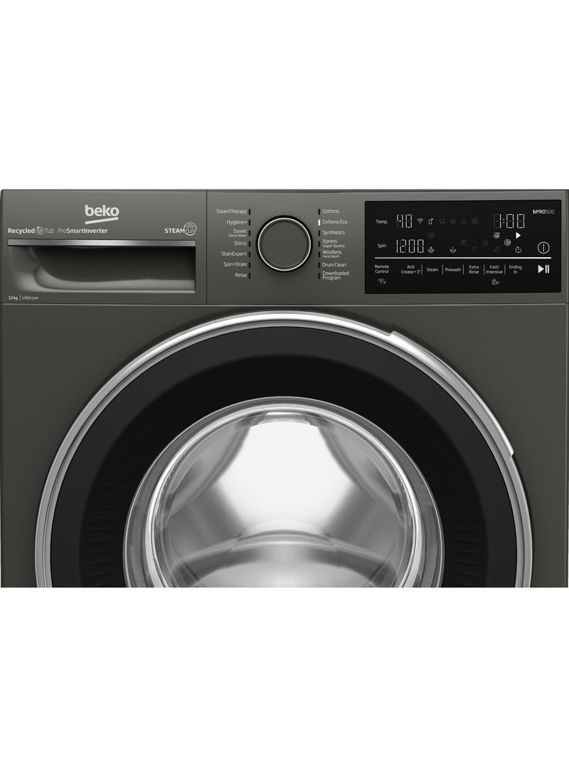 بيكو Front Load Automatic Washing Machine - 12 Kg - 1400 RPM - ProSmart Inverter Motor - Digital - WiFi - Bluetooth - Sream Cure - Manhattan Gray - B3WFU51240MCI 12 kg B3WFU51240MCI Manhattan Gray - Image 3