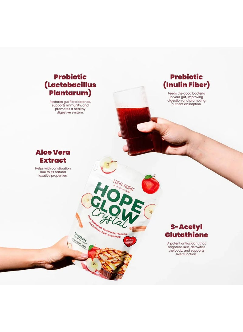 LUNA AURA Hope Glow Crystal Apple Cinnamon Kombucha, Probiotic and Prebiotic Fiber Juice Drink 10s - Image 2