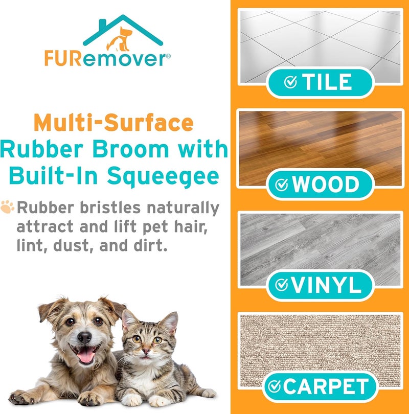 FURemover Original Plus Pet Hair Rubber Broom with Squeegee, with 61" Telescopic Handle for Carpet, Tile and Hardwood - Image 2