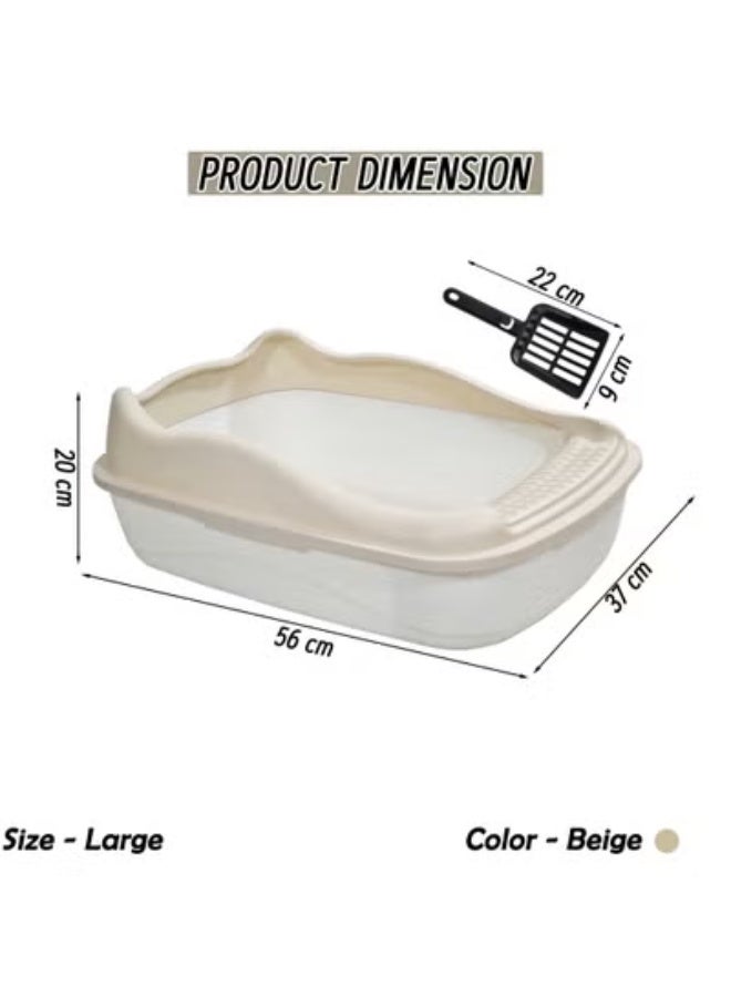 NNC PETS Large Cat Litter Pan for all size cats, Durable plastic and Removable design, 56cm Cat litter box with Scoop, High fence and Anti-splash, Pet waste box with Easy to clean (Beige) - Image 2