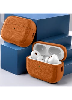 Generic Case Compatible with AirPods Pro 2 Leather Touch Design Protective Case with Hand Strap, Drop-Resistant, Shockproof (Orange)  - Image 2