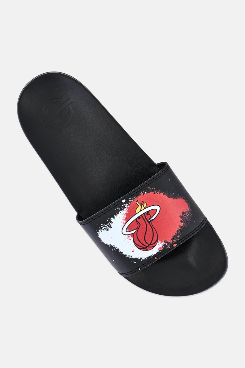ISlide Men Miami Heat Spray Paint Slip On Slides, Black - Image 4