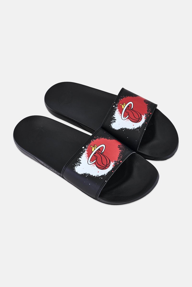 ISlide Men Miami Heat Spray Paint Slip On Slides, Black - Image 2