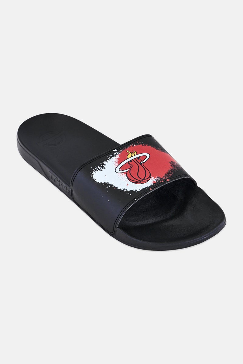 ISlide Men Miami Heat Spray Paint Slip On Slides, Black - Image 1