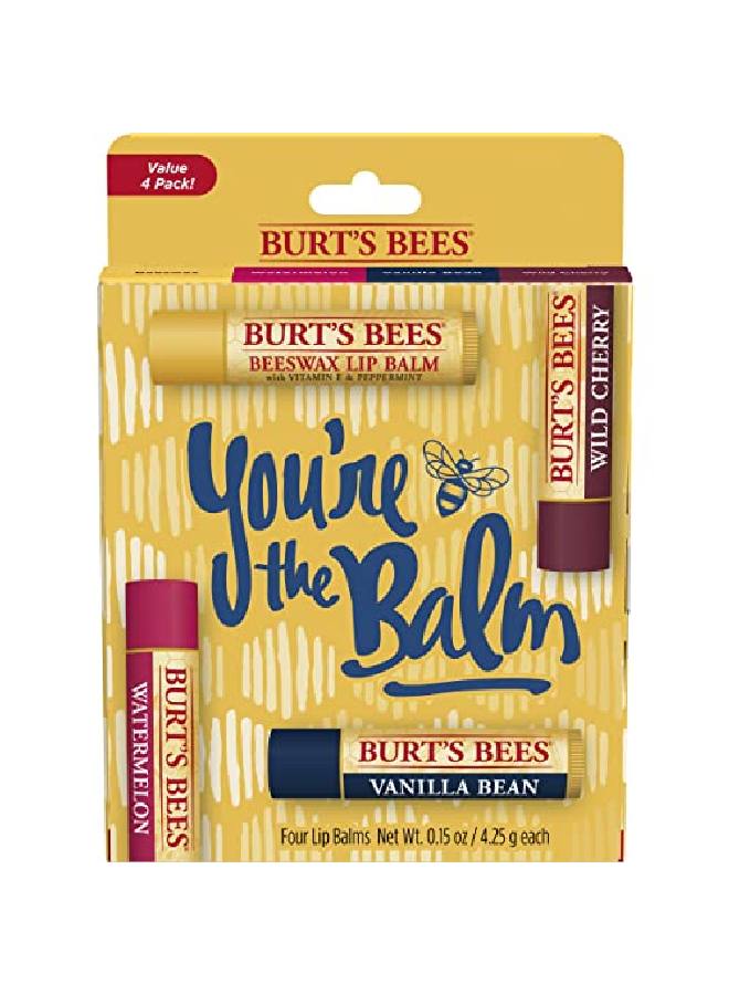 Burt's Bees بلسم الشفاه المرطب 4 عبوات شمع العسل الكرز البري والفانيليا والبطيخ - Image 2