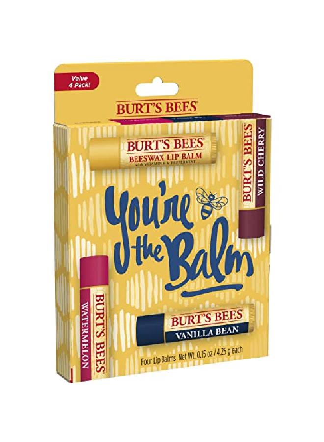 Burt's Bees بلسم الشفاه المرطب 4 عبوات شمع العسل الكرز البري والفانيليا والبطيخ - Image 5