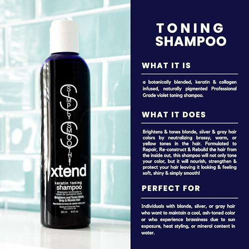 SIMPLY SMOOTH Xtend Keratin Toning Shampoo Color Depositing Purple Shampoo Brighten & Tone Blonde, Silver & Gray Hair Color Prevents Brassy & Yellow Tones For Color Treated Hair 8.5 Oz. - Image 5