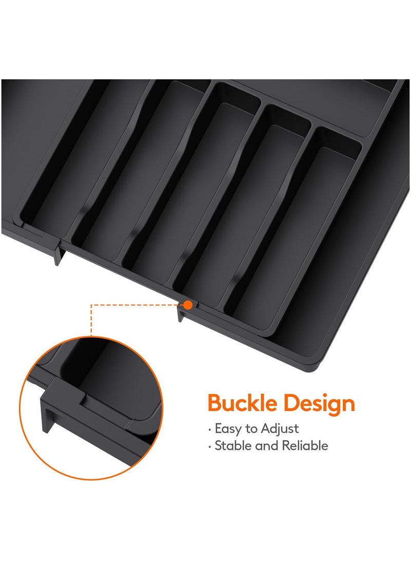 Silverware Drawer Organizer, Expandable Utensil Tray for Kitchen, BPA Free Flatware and Cutlery Holder, Adjustable Plastic Storage for Spoons Forks Knives, Large, Black  - Image 5