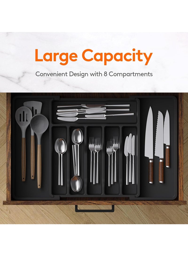 Silverware Drawer Organizer, Expandable Utensil Tray for Kitchen, BPA Free Flatware and Cutlery Holder, Adjustable Plastic Storage for Spoons Forks Knives, Large, Black  - Image 2