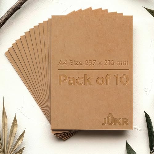 JUKR 350 GSM Thick Kraft Paper (Pack of 10) A4 Sheets Brown Imported Cardstock Ready to Print Craft Sheet for DIY Art Work, Painting, Scrapbooking, Greeting Cards, Invitations, Packaging, Custom Gift Tags - Image 1