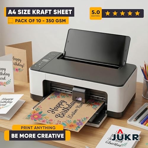JUKR 350 GSM Thick Kraft Paper (Pack of 10) A4 Sheets Brown Imported Cardstock Ready to Print Craft Sheet for DIY Art Work, Painting, Scrapbooking, Greeting Cards, Invitations, Packaging, Custom Gift Tags - Image 4