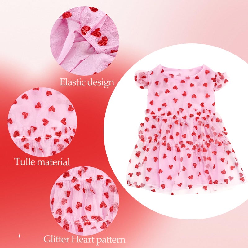yeabwps Valentines Day Dog Outfit Pink Heart Tulle Dog Dress Girl Puppy Princess for Small Dogs Party Outfit - Image 2
